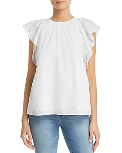 Michael Michael Kors Embroidered Flutter-sleeve Top In White