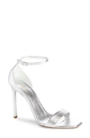 Saint Laurent Amber Ankle Strap Sandal In Metallic Silver