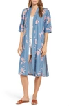 Billy T Lightweight Cherry Blossom Duster Jacket In Blue Cherry Blossom