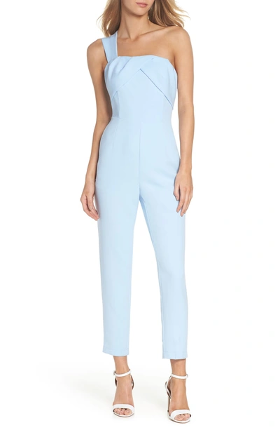 Adelyn Rae Adria One-shoulder Jumpsuit In Powder Blue