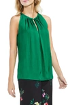 Vince Camuto Rumpled Satin Keyhole Top In Jungle Green