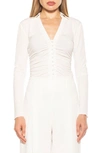 Alexia Admor Alina Long Sleeve Ruched Top In White