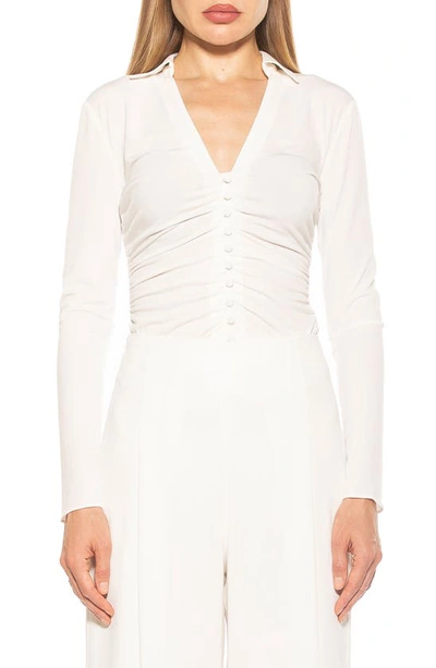 Alexia Admor Alina Long Sleeve Ruched Top In White