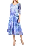 Komarov Abstract Print Charmeuse & Lace Cocktail Midi Dress In Leaf Flow