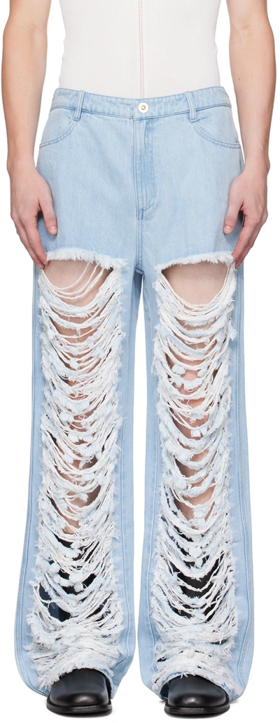 Dion Lee Blue Classic Frayed Jeans In Light Blue