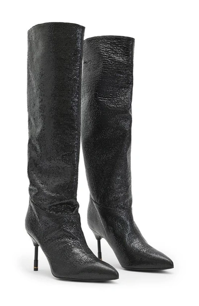 Allsaints Nori Knee High Boot In Metallic Black