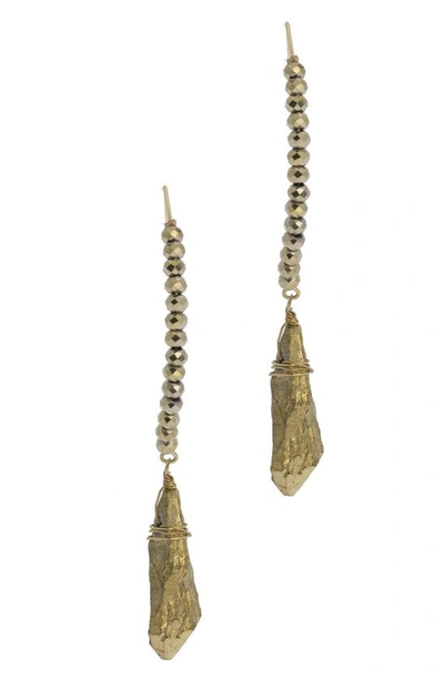 Saachi Beaded Stone Drop Threader Earrings In Gold
