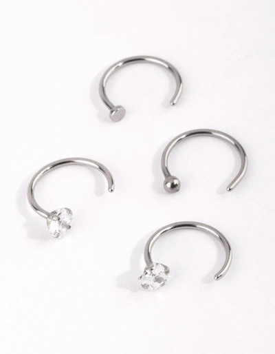 Lovisa Surgical Steel Rhodium Martini Set Dia 4 Pack Nose Ring In Silver