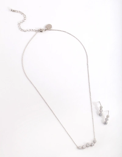 Lovisa Cubic Zirconia Flower Row Necklace Earrings Set In Silver
