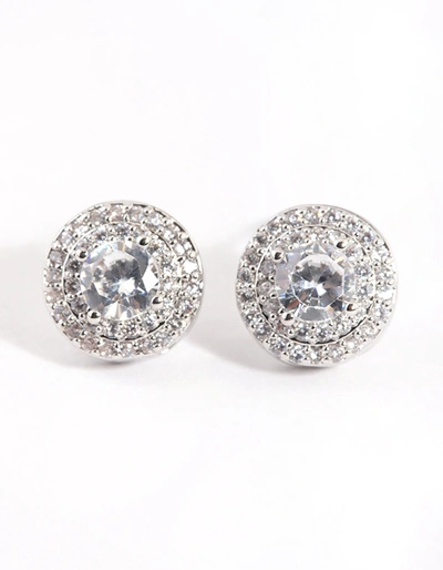 Lovisa Rhodium Cubic Zirconia Round Halo Stud Earrings In Multi