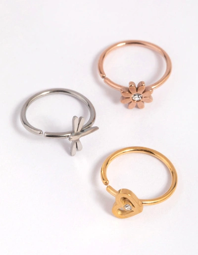 Lovisa Surgical Steel Charm Nose Ring Pack In Silver