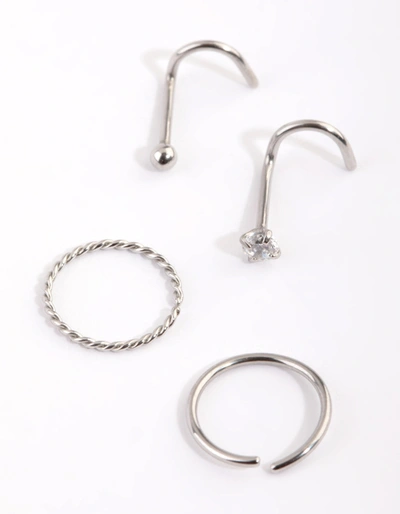 Lovisa Surgical Steel Diamante Nose Ring Pack In Silver