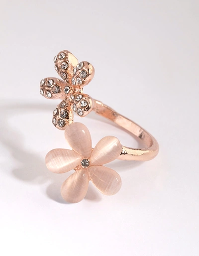 Lovisa Rose Gold Diamante Flower Ring In Multi