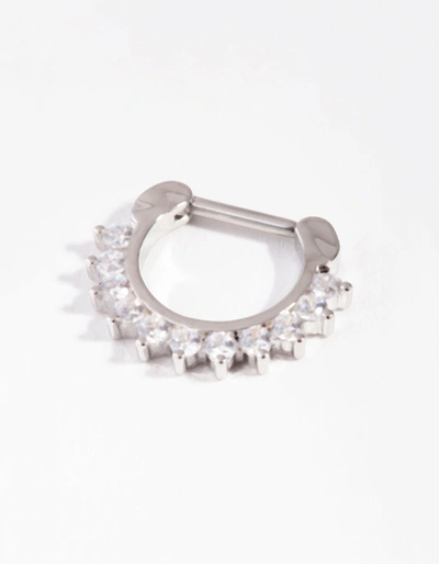 Lovisa Rhodium Surgical Steel Cubic Zirconia Septum In Silver