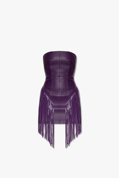 Versace Purple Leather Dress With Fringes In New