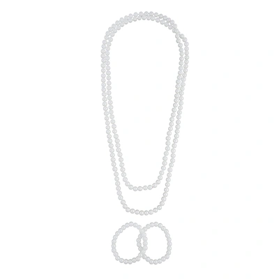 Lovisa Long Strand Pearl Bracelet Necklace Set In Silver