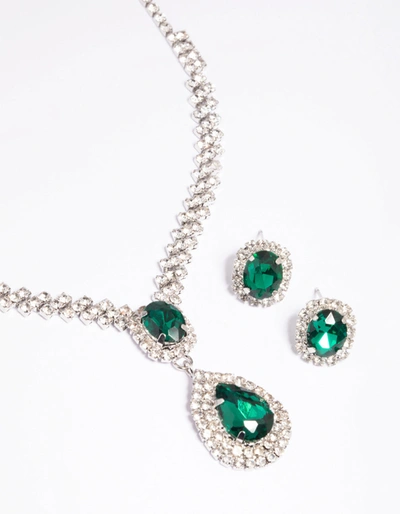 Lovisa Green Diamante Teardrop Necklace And Earrings Set