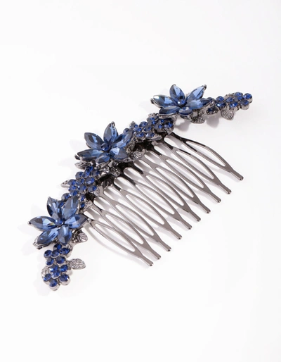 Lovisa Gunmetal Simple Diamante Flower Comb In Blue