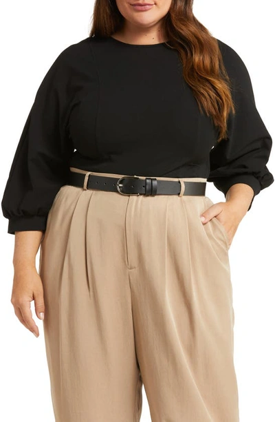 Nordstrom Seamed Puff Sleeve Top In Black