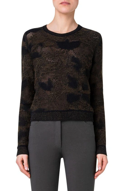 Akris Abraham Floral Jacquard Virgin Wool & Cashmere Sweater In 959 Black-moss