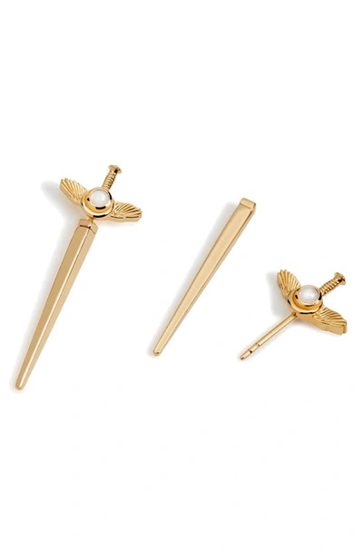 Awe Inspired Moonstone Winged Sword Single Ear Jacket In Gold Vermeil