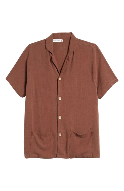 King + Lola Kids' Cotton & Linen Button-up Shirt In Brown