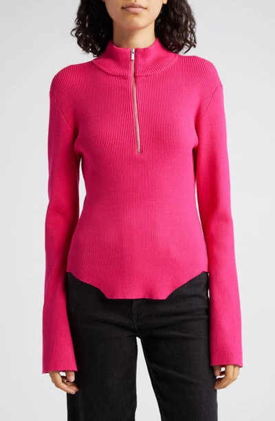 Gestuz Yasmia Half Zip Rib Sweater In Pink Peacock