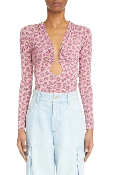 Isabel Marant Laura Abstract Print Keyhole Knit Top In Fuchsia