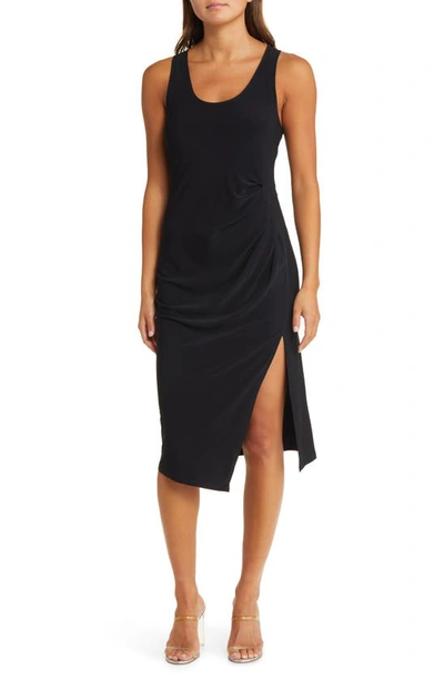 Open Edit Side Ruched Jersey Tank Dress In Black