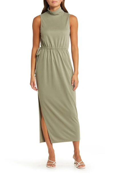 Open Edit Mock Neck Sleeveless Knit Dress In Olive