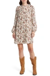 Treasure & Bond Floral Print Long Sleeve Minidress In Ivory Multi