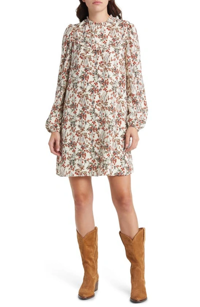 Treasure & Bond Floral Print Long Sleeve Minidress In Ivory Multi