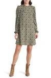 Treasure & Bond Floral Print Long Sleeve Minidress In Olive Green Lora Vines