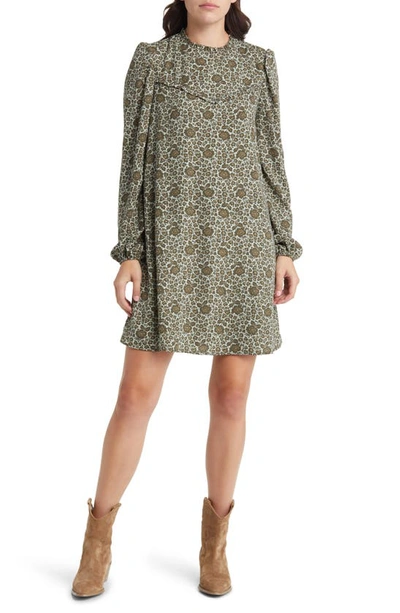 Treasure & Bond Floral Print Long Sleeve Minidress In Olive Green Lora Vines