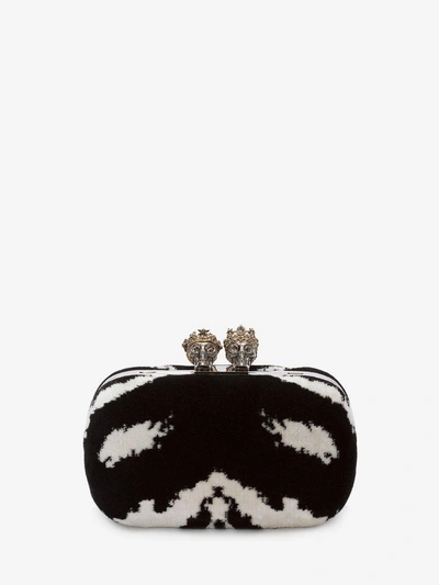 Alexander Mcqueen Queen And King Classic Skull Clutch In Black/white