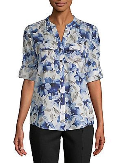 Calvin Klein Floral-print Button-down Shirt In Blue