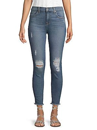 7 For All Mankind Distressed Cropped Jeans In Blue
