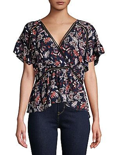 Ella Moss Crossover Printed Blouse In Navy Print