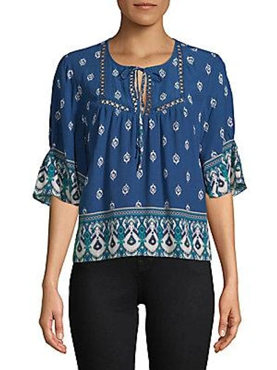 Ella Moss Lace Printed Blouse In Navy