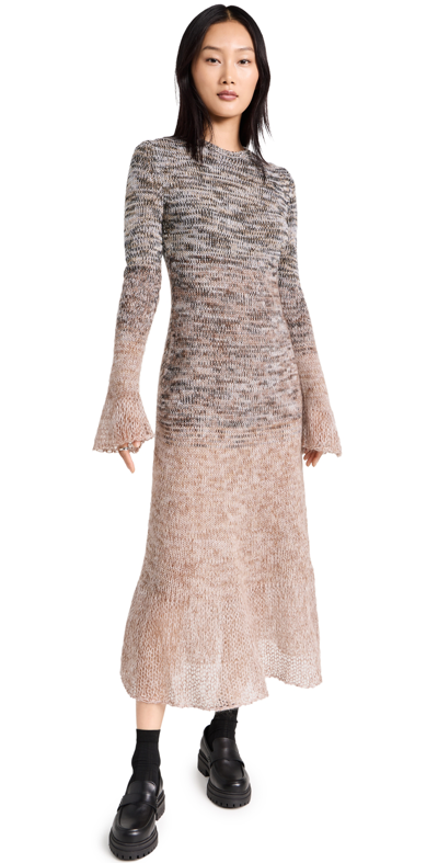 Proenza Schouler White Label Multi-color Marl Knit Long-sleeve Midi Dress In Dark Camel Melange