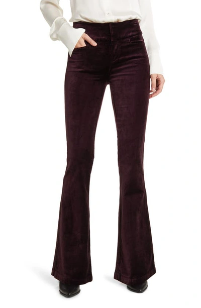 Paige Lou Lou High Rise Flared Twist-split Jeans In Black Cherry Luxe