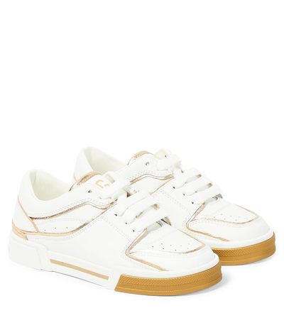 Dolce & Gabbana Kid's Roma Low-top Leather Sneakers, Kids In White/gold