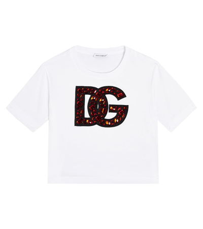 Dolce & Gabbana Kids' 缀饰dg Logo针织t恤 In White