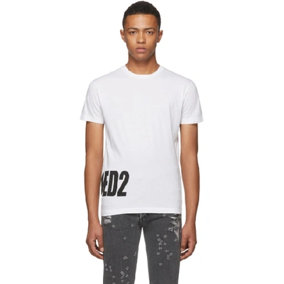 Dsquared2 Side Logo Printed Cotton Jersey T-shirt In Whitebianco
