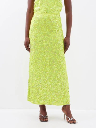 Saks Potts Lynn Back-slit Sequinned Satin Skirt In Neon Green Sequin