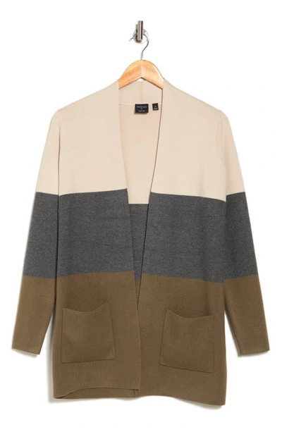 Cyrus Colorblock Long Sleeve Cardigan In Old White/ Charcoal