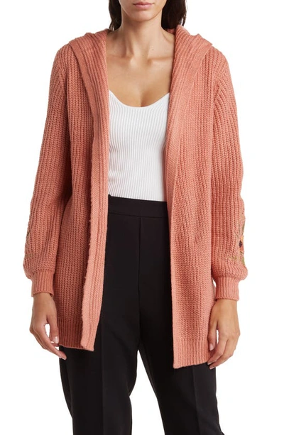 By Design Parker Embroidered Hooded Cardigan In Rose Dawn