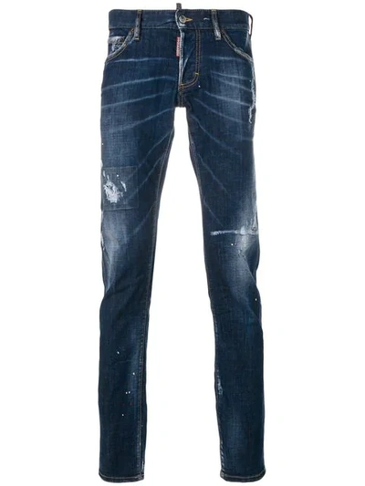 Dsquared2 Paint Splatter Slim Fit Jeans In Blue