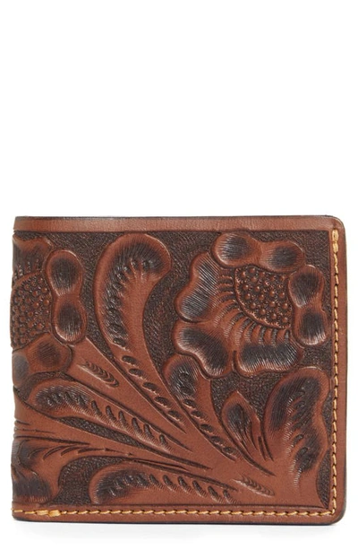 Double Rl Hand Tooled Leather Wallet In Brown