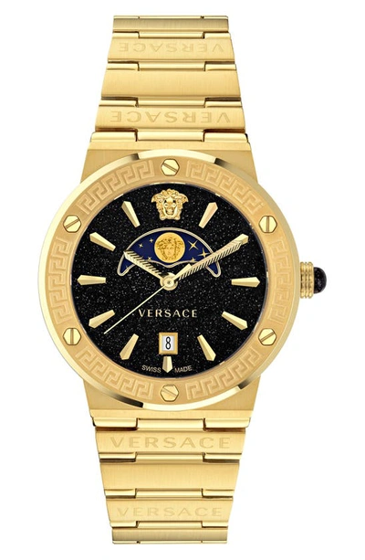 Versace Men's Greca Logo Moonphase Ip Yellow Gold Stainless Steel Bracelet Watch/38mm In Gold Black